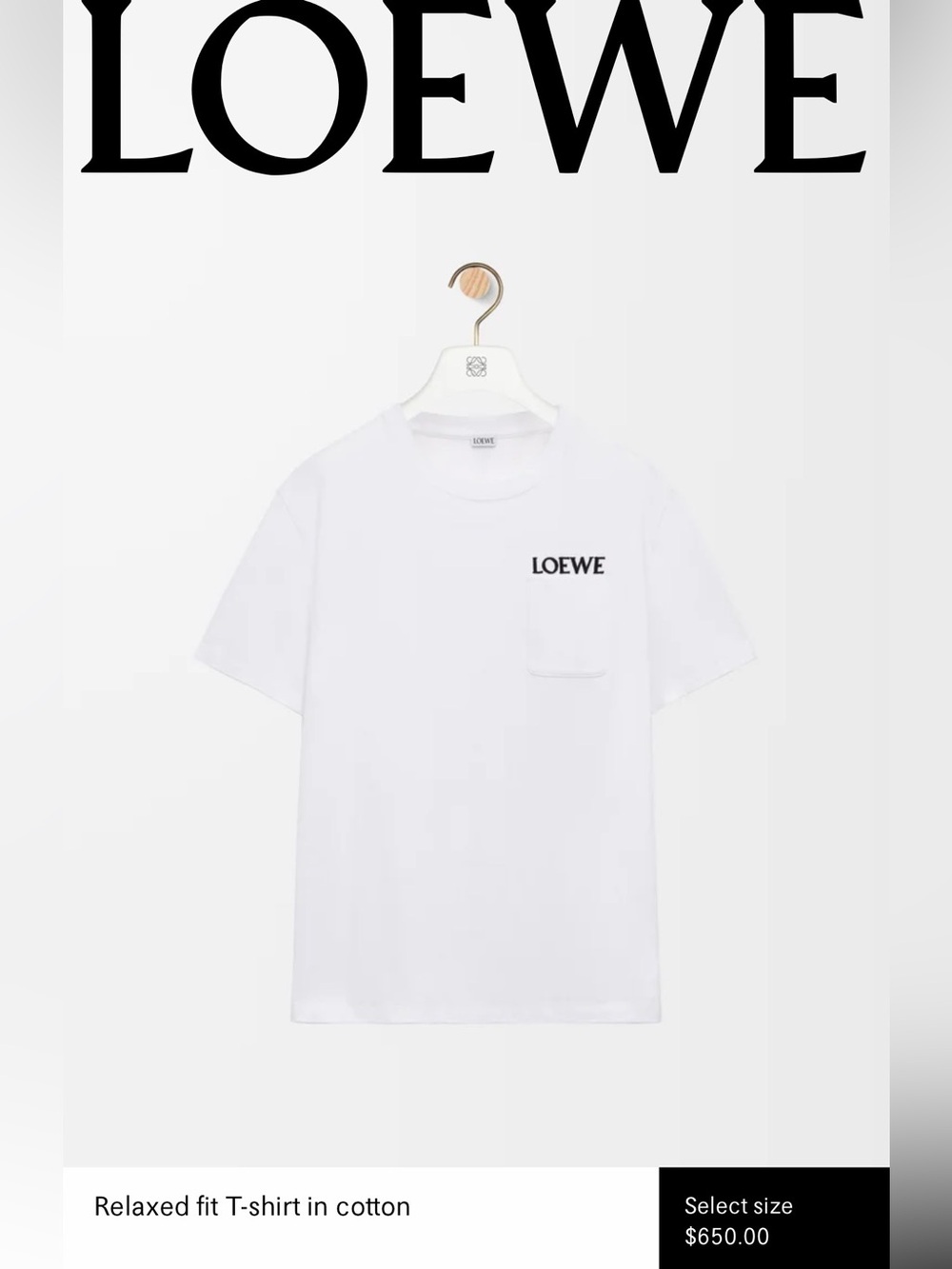 Loewe White Short-Sleeve Tee with Black Logo Pocket For Men